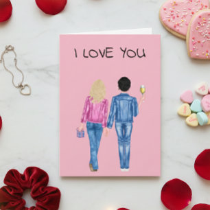 Tarjeta Festiva Te Amo Novia Día de San Valentín Acuarela