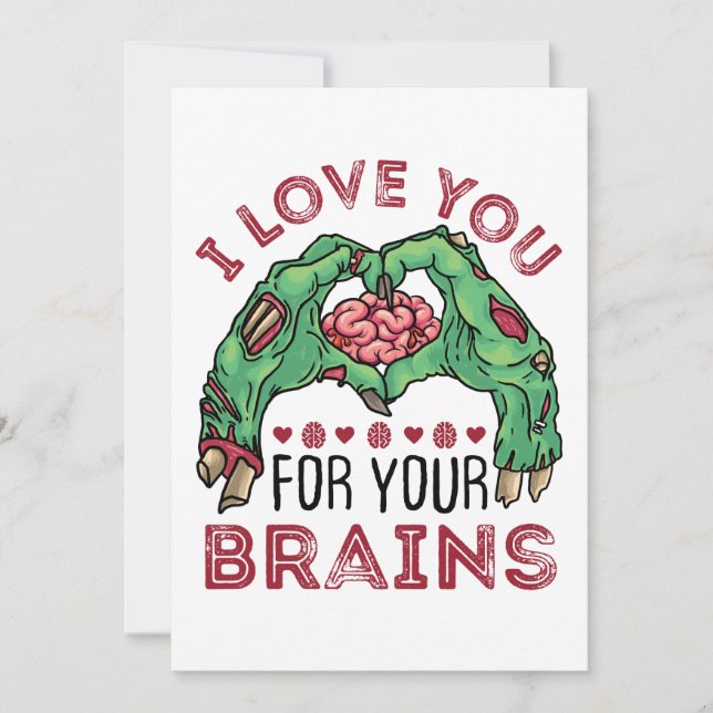 Tarjeta Festiva Te Amo Por Tu Cerebro El día de San Valentín Zombi (Anverso)
