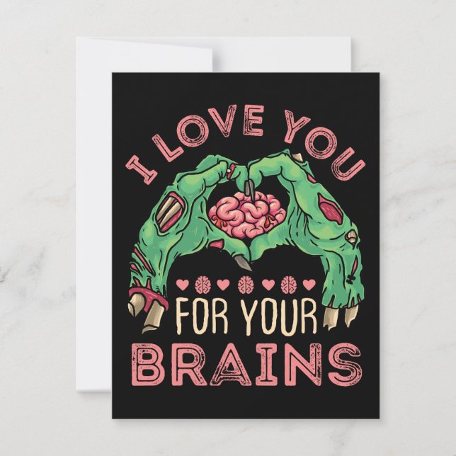 Tarjeta Festiva Te Amo Por Tu Cerebro Zombie Día de San Valentín (Anverso)