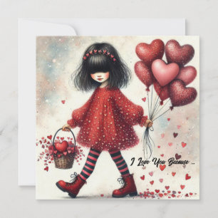 Tarjeta Festiva Te amo porque niña pequeña corazones de purpurina
