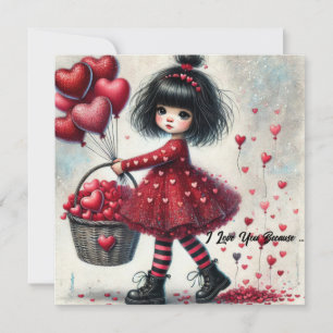 Tarjeta Festiva Te amo porque niña pequeña corazones de purpurina