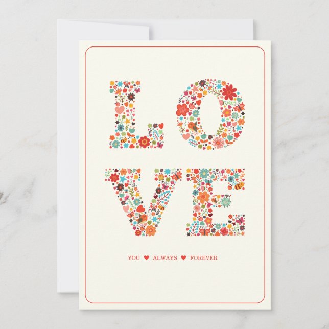 Tarjeta Festiva "Te amo, siempre, para siempre" amor floral retro (Anverso)