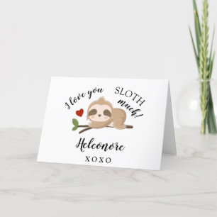 Tarjeta Festiva Te amo SLOTH mucho Valentines personalizados