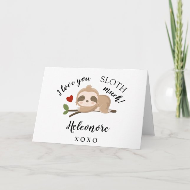 Tarjeta Festiva Te amo SLOTH mucho Valentines personalizados (Anverso)