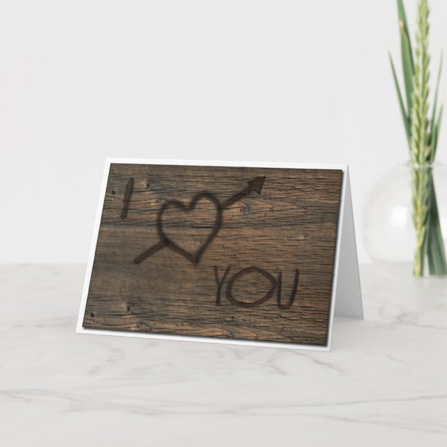 Tarjeta Festiva Te amo tallado en madera (Anverso)