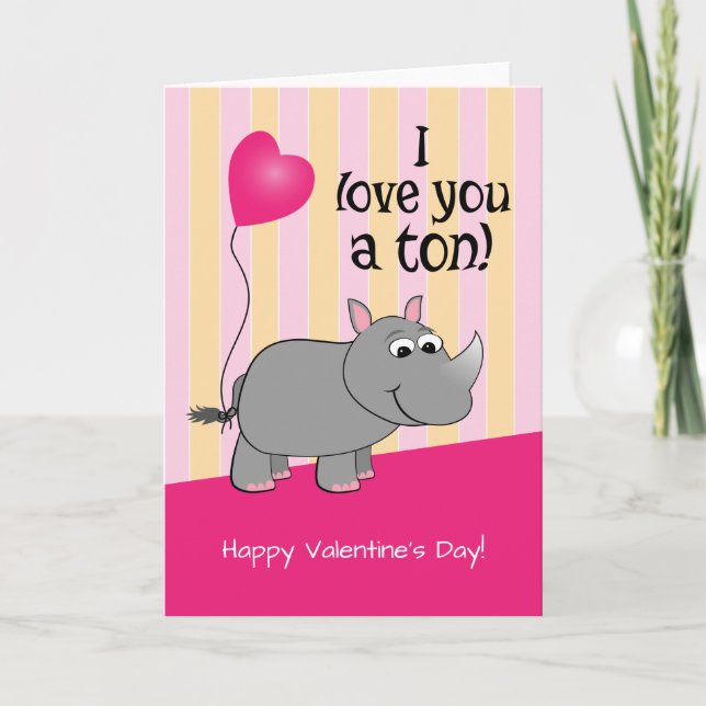 Tarjeta Festiva ¡Te Amo Un Ton! Rhino El día de San Valentín (Anverso)