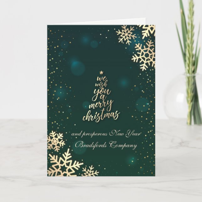 Tarjeta Festiva Te Deseamos Una Feliz Navidad, Árbol De Oro (Anverso)