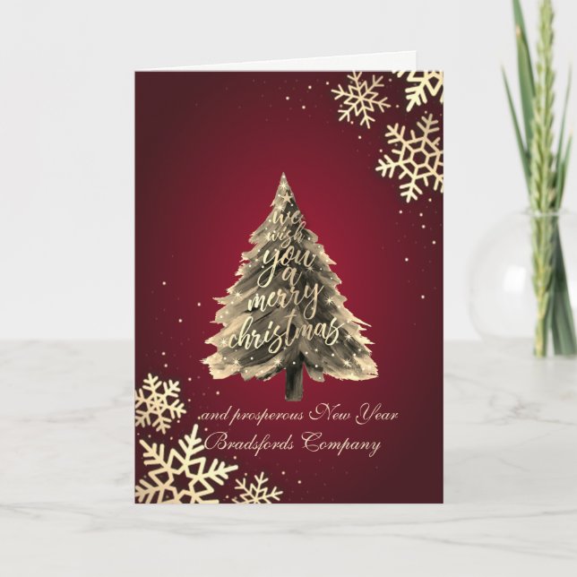 Tarjeta Festiva Te Deseamos Una Feliz Navidad, Copos De Nieve, Roj (Anverso)