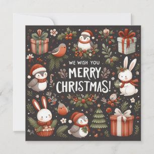 Tarjeta Festiva Te deseo Feliz Navidad, lindos conejitos de Santa