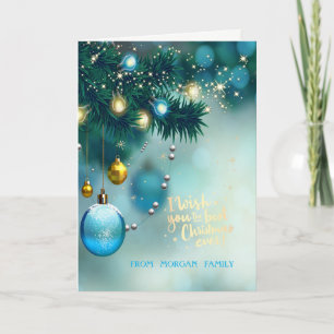 Tarjeta Festiva Te deseo la mejor Navidad, árbol, bolas