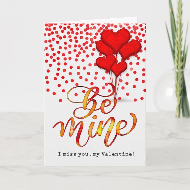 Tarjeta Festiva Te echo de menos Valentine Heart Balloons Watercol (Anverso)