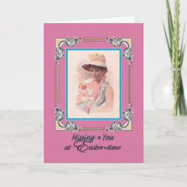 Tarjeta Festiva Te faltan en Pascua - Señora Vintage con Bonnet