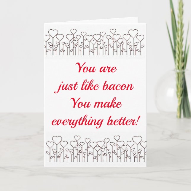 TARJETA FESTIVA **TE HACES TODO MEJOR (COMO BACON)** DIVERTIR (Anverso)