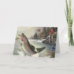 Tarjeta Festiva Te Pesamos Una Feliz Navidad, Vintage River Trout