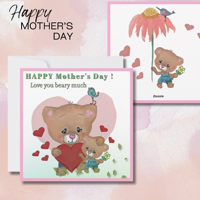 Tarjeta Festiva Te quiero antes de mucho Día de la Madre (Love you beary much Mothers Day Holiday Card (Front))
