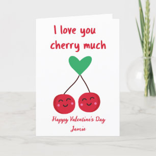 Tarjeta Festiva Te Quiero Mucho Cereza Divertido Día de San Valent