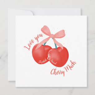 Tarjeta Festiva Te quiero mucho personalizado cerezas y lazo