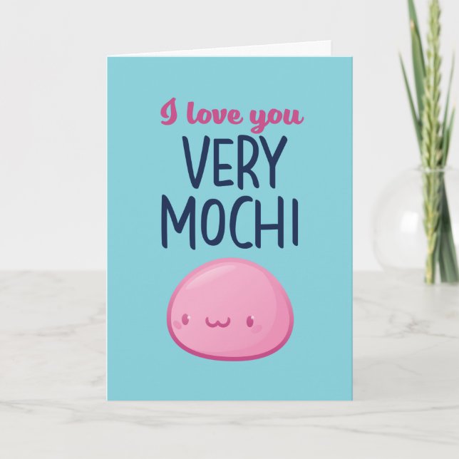 Tarjeta Festiva Te quiero muy Mochi El día de San Valentín diverti (Anverso)