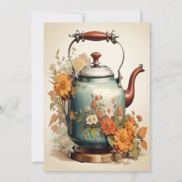 Tarjeta Festiva Té Time Coffee Break Get Together Tea Pot Flowers
