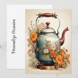 Tarjeta Festiva Té Time Coffee Break Get Together Tea Pot Flowers