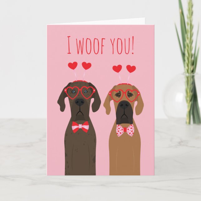 Tarjeta Festiva Te Woof Día de San Valentín Great Dane Dogs (Anverso)