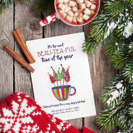 Tarjeta Festiva Tea Cup Christmas Trees Holiday Card
