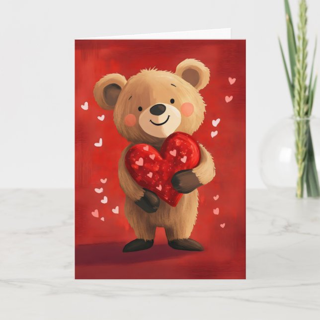 Tarjeta Festiva Teady Bear Red Heart (Anverso)