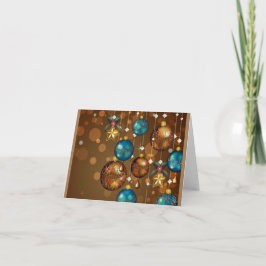 Tarjeta Festiva Teal and gold hanging ornaments Christmas card
