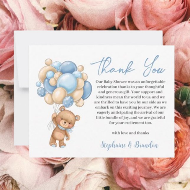 Tarjeta Festiva Teddy Bear baby Shower Boy gracias (Show your appreciation with a heartfelt "thank you")