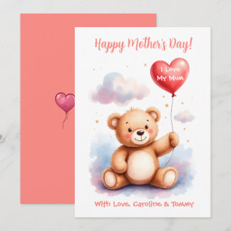 Tarjeta Festiva Teddy Bear Heart Mothers Day