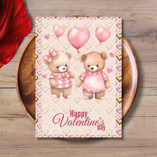 Tarjeta Festiva Teddy Bears Balloons Happy Valentines Day (Subido por el creador)