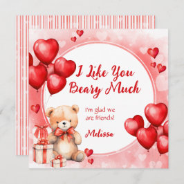 Tarjeta Festiva Teddy de San Valentín lindo con aula de corazones