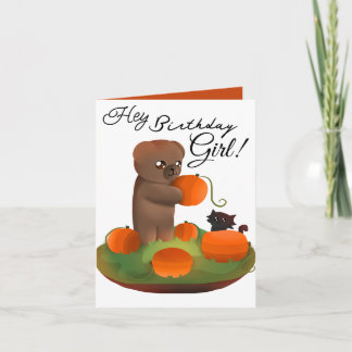 Tarjeta Festiva Teddy & Kitty in a Pumpkin Patch Birthday Card