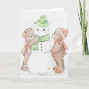 Tarjeta Festiva Teddybear Snowman Card