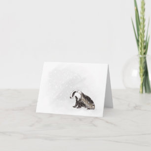 Tarjeta Festiva Tejón en ráfaga de nieve
