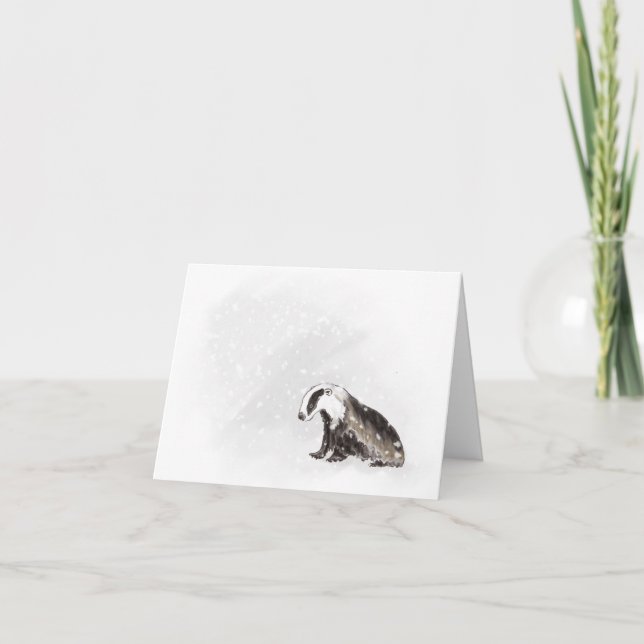 Tarjeta Festiva Tejón en ráfaga de nieve (Anverso)