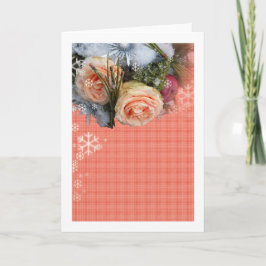 Tarjeta Festiva Tela escocesa de los rosas del melocotón de las