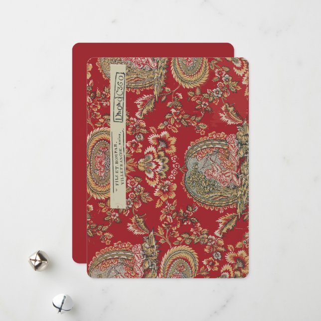 Tarjeta Festiva Tela francesa roja antigua de Villefranche (Anverso/Reverso In Situ)