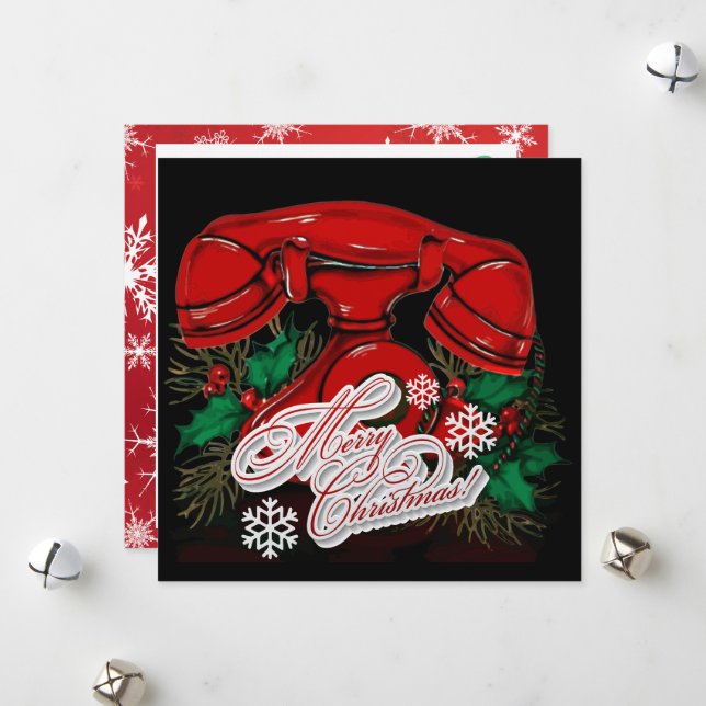 Tarjeta Festiva Teléfono de Navidades rojos antiguos (Anverso/Reverso In Situ)