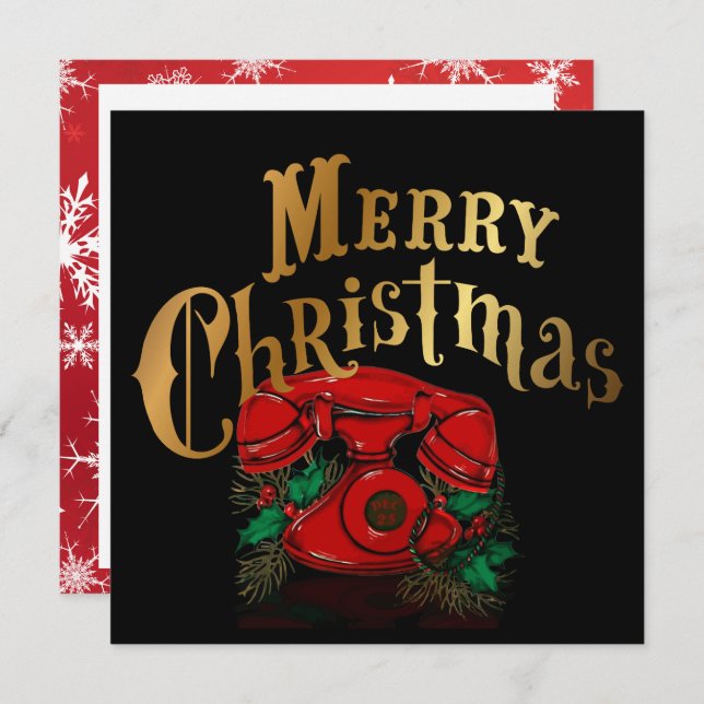 Tarjeta Festiva Teléfono de Navidades rojos antiguos (Anverso / Reverso)