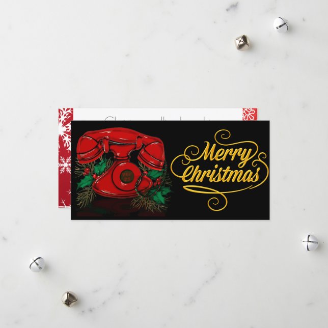 Tarjeta Festiva Teléfono de Navidades rojos antiguos (Anverso/Reverso In Situ)