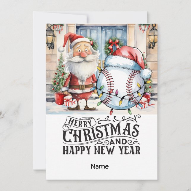 Tarjeta Festiva Tema de los Navidades de béisbol (Anverso)