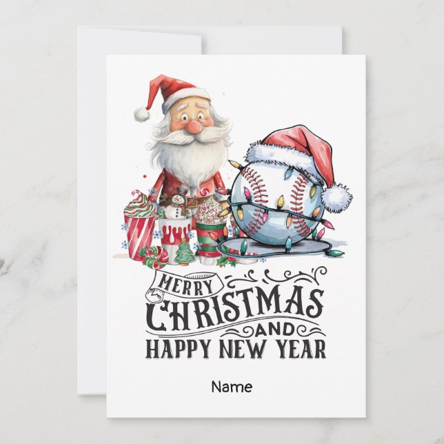 Tarjeta Festiva Tema de los Navidades de béisbol (Anverso)