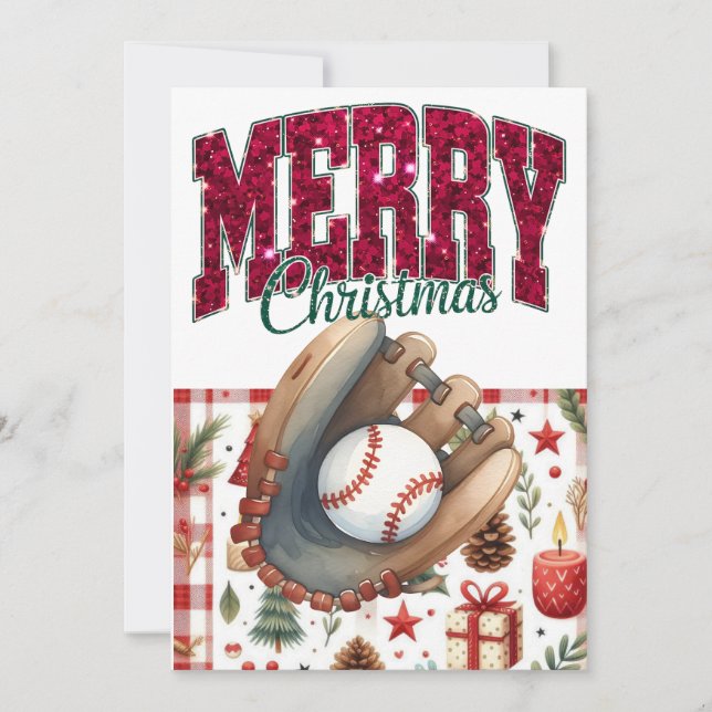 Tarjeta Festiva Tema de los Navidades de béisbol (Anverso)