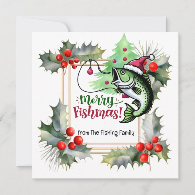 Tarjeta Festiva Tema de los Navidades de los amantes de la pesca (Anverso)