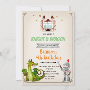 Tarjeta Festiva Tema del cumpleaños del dragón y el caballero
