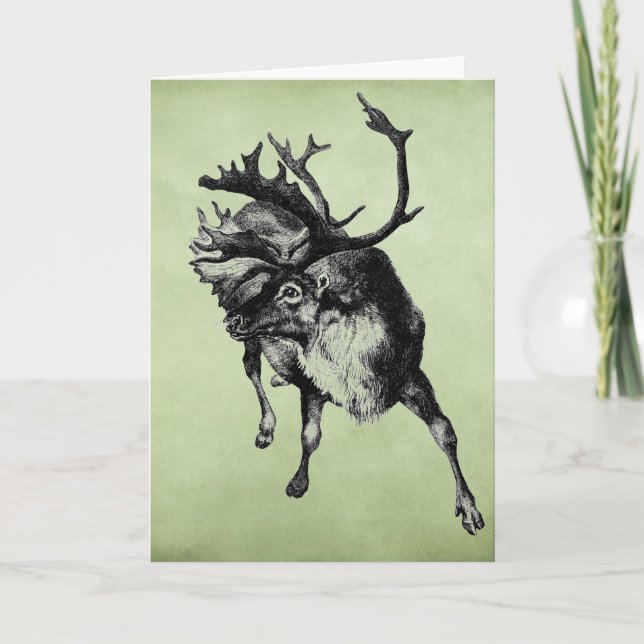 Tarjeta Festiva Temas de Navidades de renos de época (Anverso)