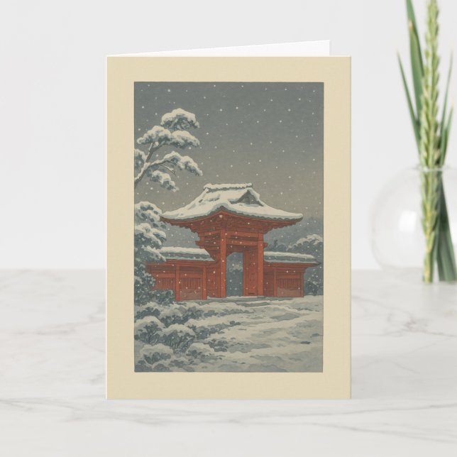 Tarjeta Festiva Temple in the Snow - Japanese Christmas Card (Anverso)