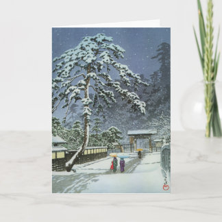Tarjeta Festiva Templo Honmonji en Nieve - Kawase Hasui 川 瀬 巴 水