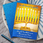 Tarjeta Festiva Temporada Amarilla De Hanukkah Menorah En Guión De<br><div class="desc">"Es temporada de chispas". Un ilustracion fotográfico de primera mano de una brillante, colorida y dorada menorah y un purpurina azul turquesa te ayuda a inaugurar las vacaciones de Hanukkah. Siente el calor y la alegría de la temporada de vacaciones cada vez que envíe esta impresionante y colorida tarjeta de...</div>